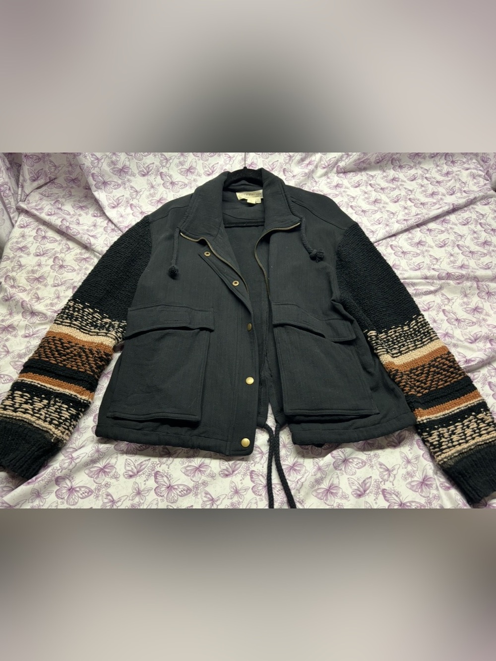✴️saltwater LUXE Black Mixed-Texture Bomber Jacket